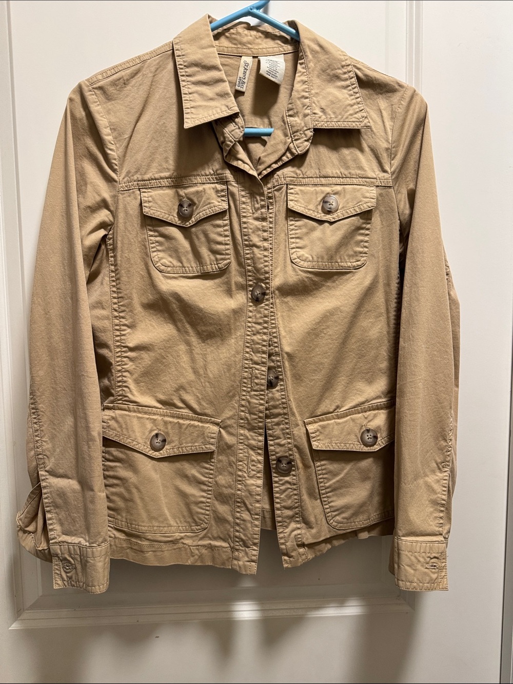 Woman Tan Utility Jacket - Lightweight Button-Front St Johns Bay S